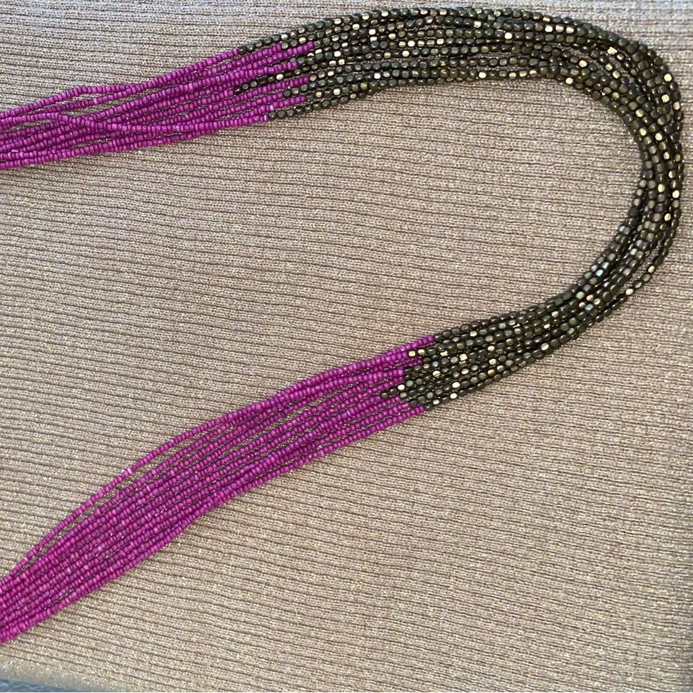 MULTI STRAND BEADED PINK & BRONZE NECKLACE WITH EARRINGS - Picture 2 of 5